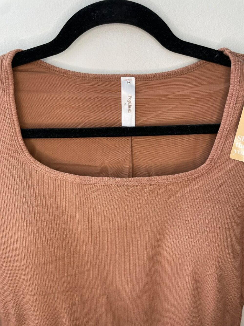 Popilush Built-In Bra Shapewear Brown Ribbed Midi Dress Built-in-Shorts Sz XL NW - Picture 4 of 8